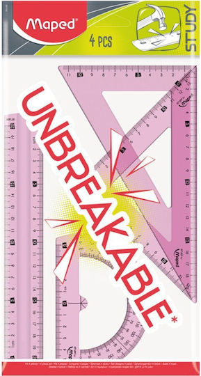 Maped Σετ 4 Γεωμετρικά Όργανα Πλαστικά Study Unbreakable Ροζ