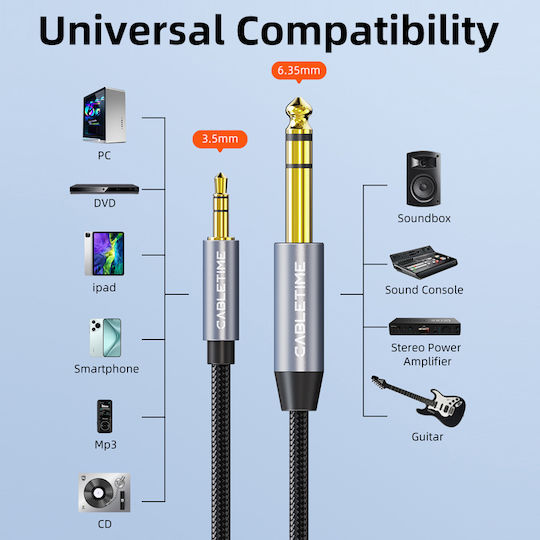 Cabletime CT-AV321-H11G-AG1 Cable 6.3mm male - 3.5mm male 1m CT-AV321-H11G ct-av321-h11g