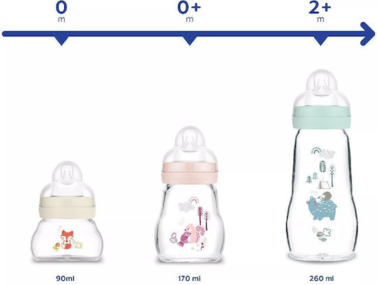 Mam Glass Baby Bottle Anti-Colic with Silicone Nipple for 0+, 0+ m, months Beige Fox 90ml