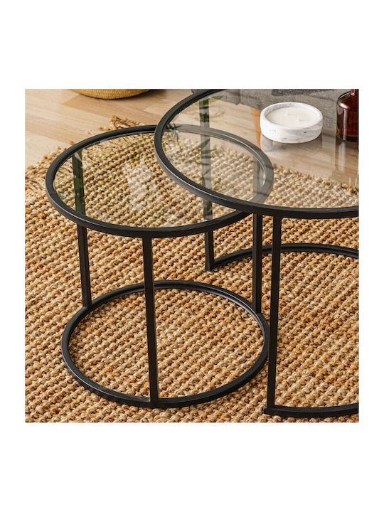 Round Zigon Set Vetro Glass Black 2 Pieces W60xL60xH43cm