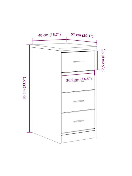 Ντουλάπι Γραφείου από Μασίφ Ξύλο Γκρι 40x51x85cm