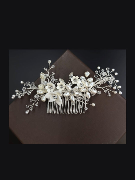 Νυφικό Χτενάκι Μαλλιών Ασημί Απόχρωση Poppy Pearl Comb Ba015 Hair Duty Hrd-ba015