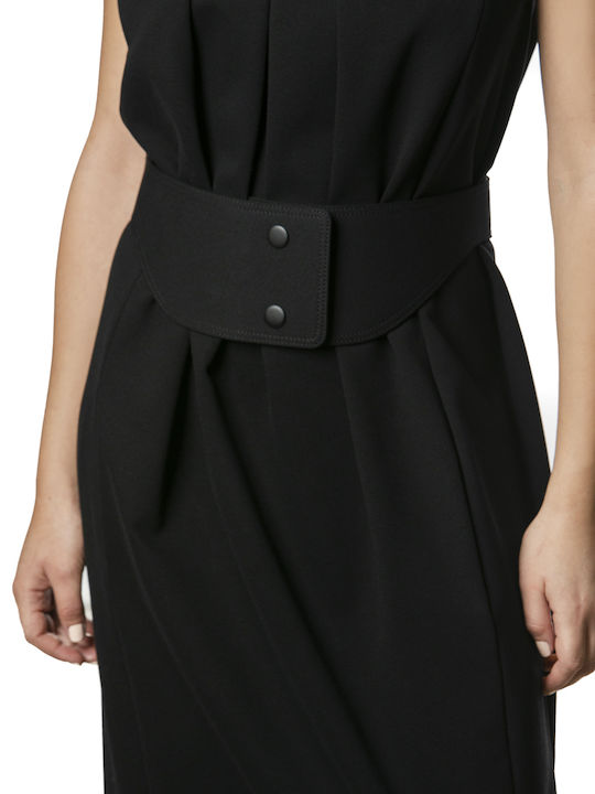 Rochie Midi Mâneca Scurtă Neagră