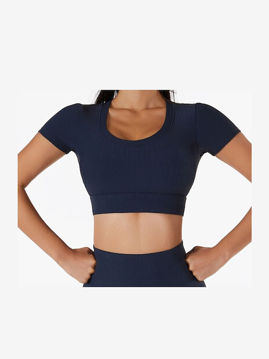 Amouna Γυναικείο Crop Πουλόβερ Navy Μπλε