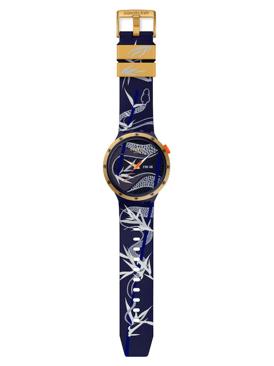 Swatch Golden Damen Uhr mit Blau Kautschukarmband
