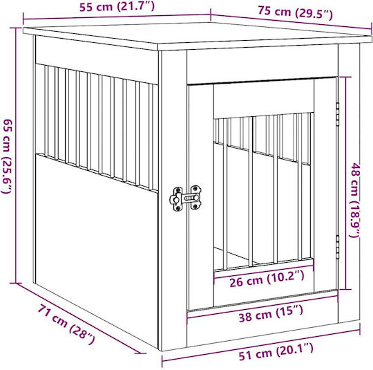 vidaXL Dog House Outdoor Brown 55x75x65cm