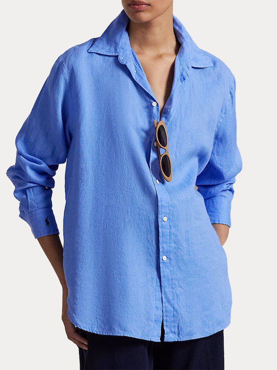 Ralph Lauren Women's Linen Long Sleeve Shirt Blue