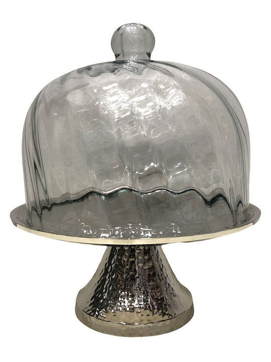 Karvounis Kuchenständer Metallisch mit Deckel & Fuß Silber 23x23x19cm