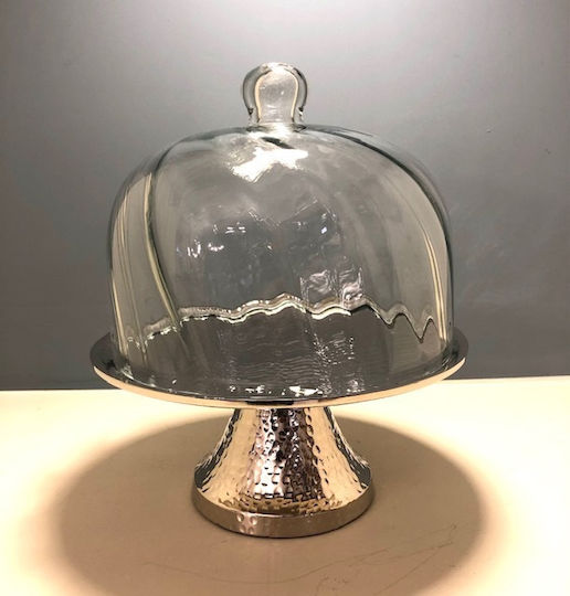 Karvounis Kuchenständer Metallisch mit Deckel & Fuß Silber 23x23x19cm