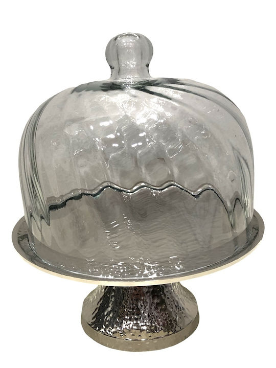 Karvounis Kuchenständer Metallisch mit Deckel & Fuß Silber 23x23x19cm