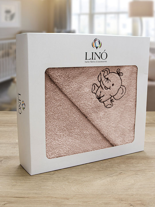 Lino Home Baby Hooded Towel Elephantaki Pink 75x75cm
