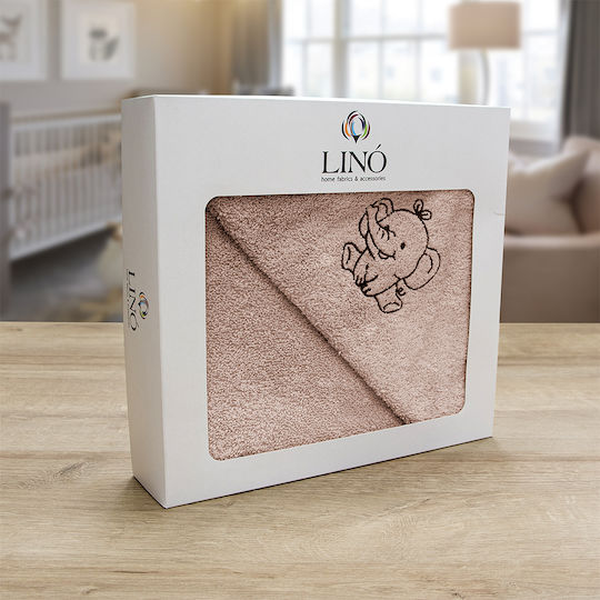 Lino Home Baby-Badetuch mit Kapuze Elephantaki Rosa 75x75cm