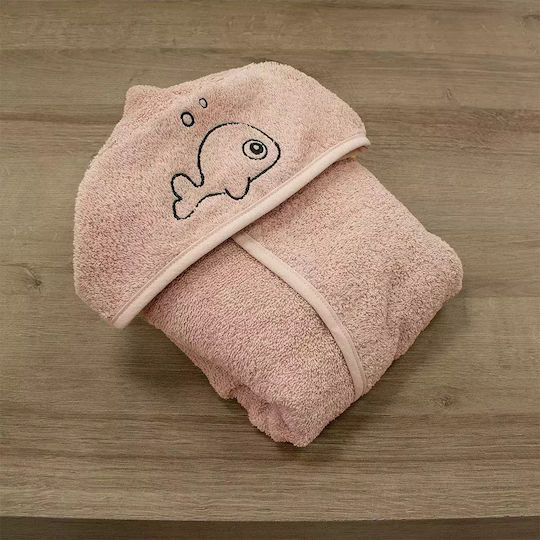 Lino Home Παιδικό Μπουρνούζι Fish Ροζ με Κουκούλα