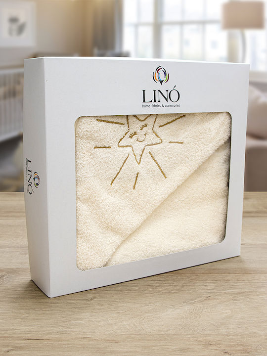 Lino Home Baby Hooded Towel Smiley Ecru 75x75cm