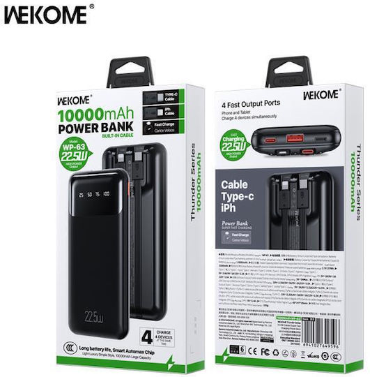 WK WP-63 Power Bank 10000mAh 22.5W με Θύρα USB-A και Θύρα USB-C Power Delivery Μαύρο