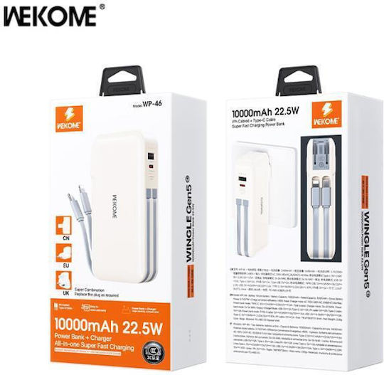 WK WP-46 Power Bank 10000mAh 22.5W with USB-A Port and USB-C Port Beige