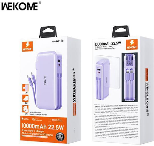 WK WP-46 Power Bank 10000mAh 22.5W with USB-A Port and USB-C Port Purple