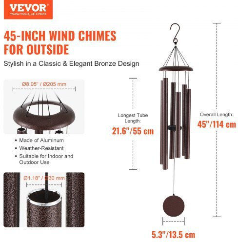Vevor Decorative Wind Chimes Garden Metal 114.3cmx20cm 6pcs JSFLQTS45INCMP911V0