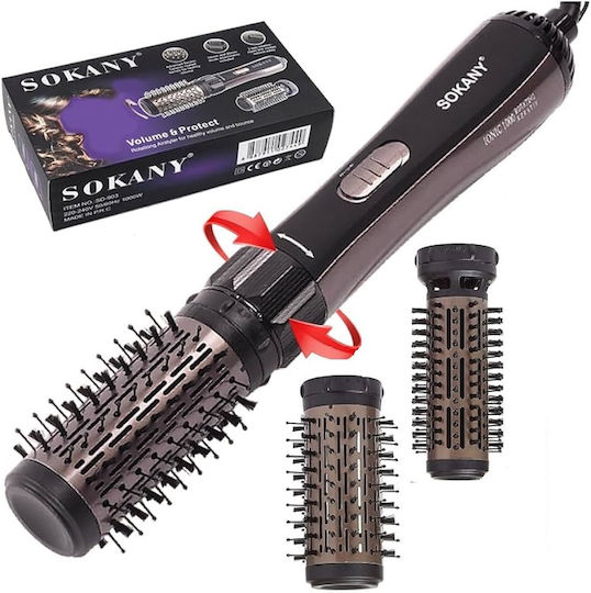 Sokany Ceramic Electric Brush with Air & Rotating Head for Straightening and Curls 1000W Black / Rose Gold