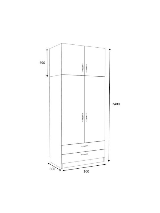 Doppeltür Kleiderschrank Victoria mit Aufsatz Natural Beech 100x60x240cm