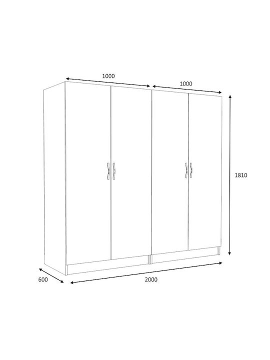 Four Door Wardrobe Victoria White 200x60x181cm