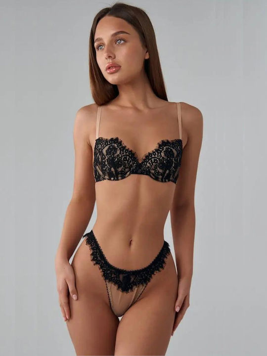 Chicret Essentials Lace Underwear Set with Bra & String Black