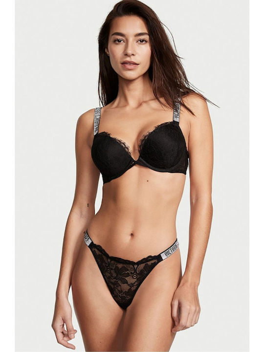 Brietta Underwear Set with Underwire, Lace, Padded Bra, Frayed Edges & High-Waisted Lace Thong