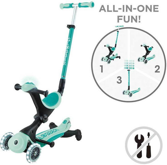 Globber Παιδικό Πατίνι Αναδιπλούμενο Go Up Deluxe Lights 360° Τρίτροχο με Led Φωτισμό Mint Green