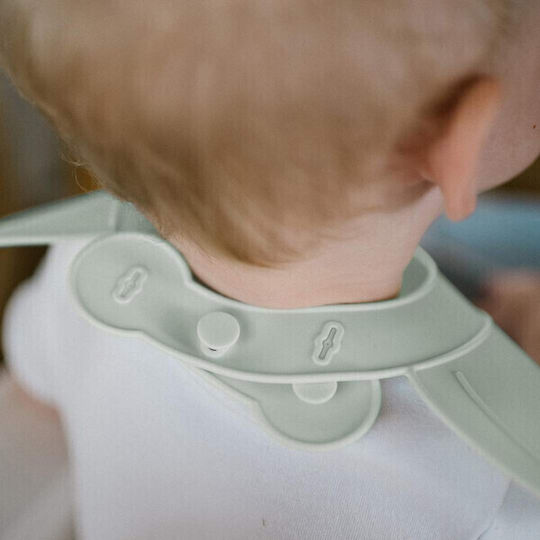 Babyono Waterproof Bib Silicone with Pocket Mint for 6 m+