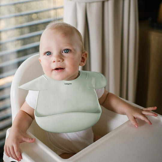 Babyono Waterproof Silicone Baby Bib with Button and Pocket Mint for 6 Months+