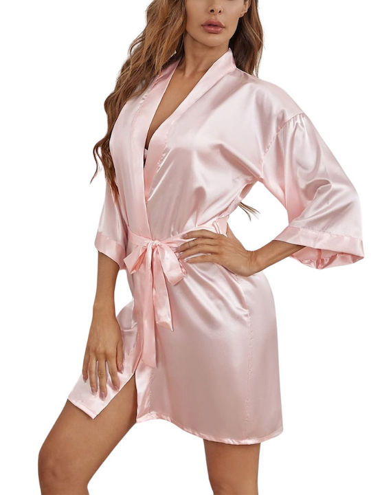 La Lolita Amsterdam Bridal Women's Satin Robe with Nightdress Pink Bride