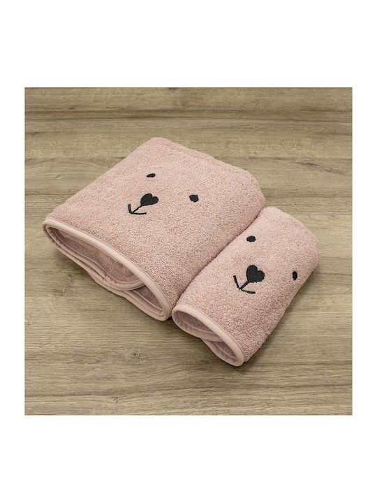 Lino Home Σετ Βρεφικές Πετσέτες 2τμχ Pink Βάρους 450gr/m²