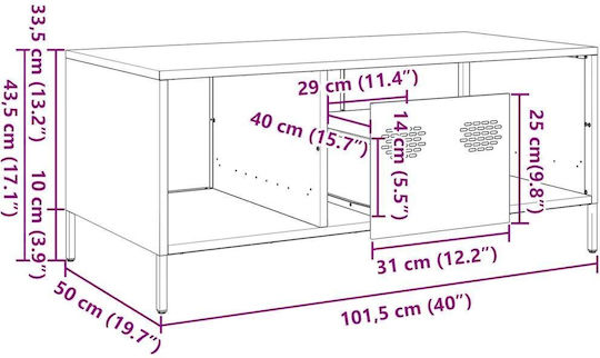 Rectangular Central Metal Coffee Table Green M101.5xP50xH43.5cm
