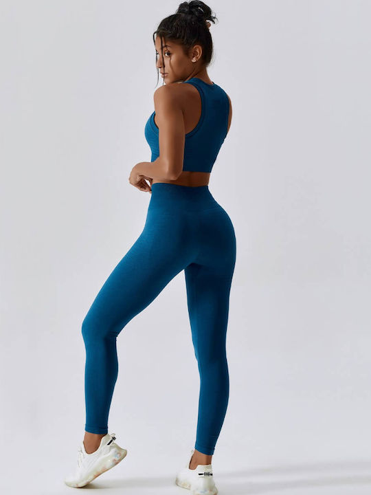 Florina Training Women's Long High Waist Blue Leggings