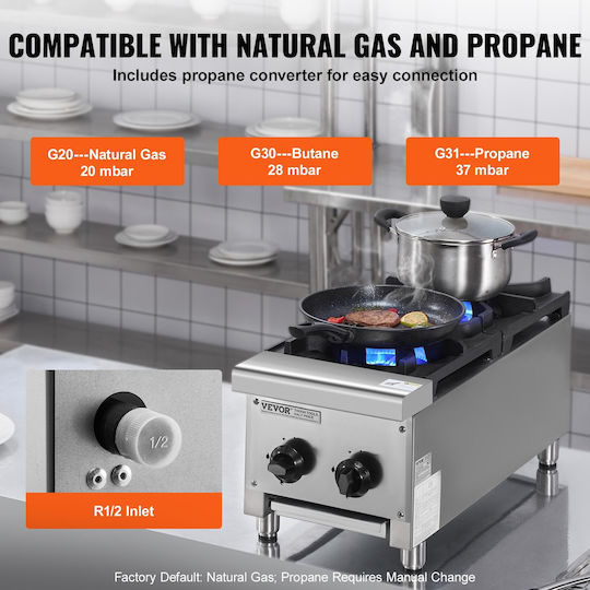 Vevor Commercial Gas Stove 2 Burners Cooking Countertop Cooking Stove Kitchen