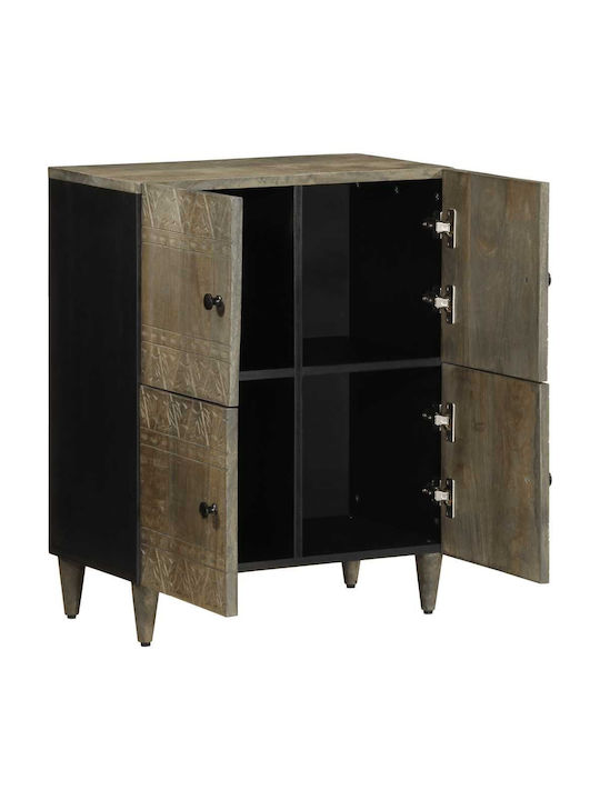 Chest of Drawers of Solid Wood Black Velvet-Black Metal 60x33x75cm