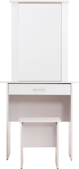 Bodenstehende Schminktisch Schlafzimmer Crystel Holz Weiß mit Spiegel & Hocker 74x39x155cm