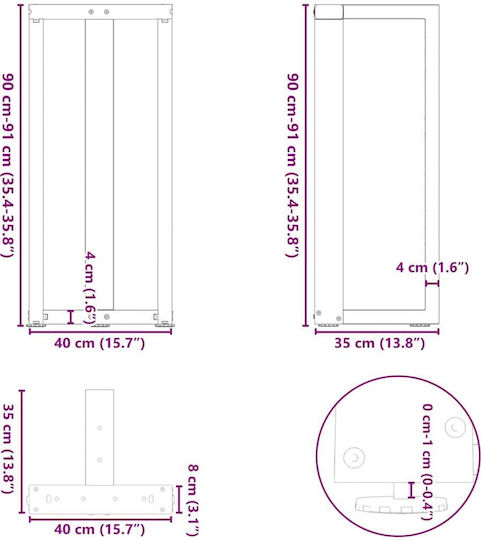 vidaXL Metallic Furniture Leg 2 Pieces Suitable for Table / Coffee Table / Office 40x35x90cm White