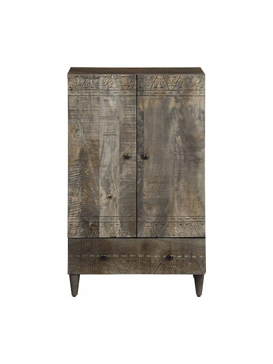 Floor-standing Living Room Display Cabinet made of Solid Wood with Glass Black 60x33x110cm