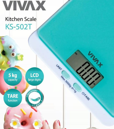 Vivax Ψηφιακή Ζυγαριά Κουζίνας έως 5kg Τιρκουάζ