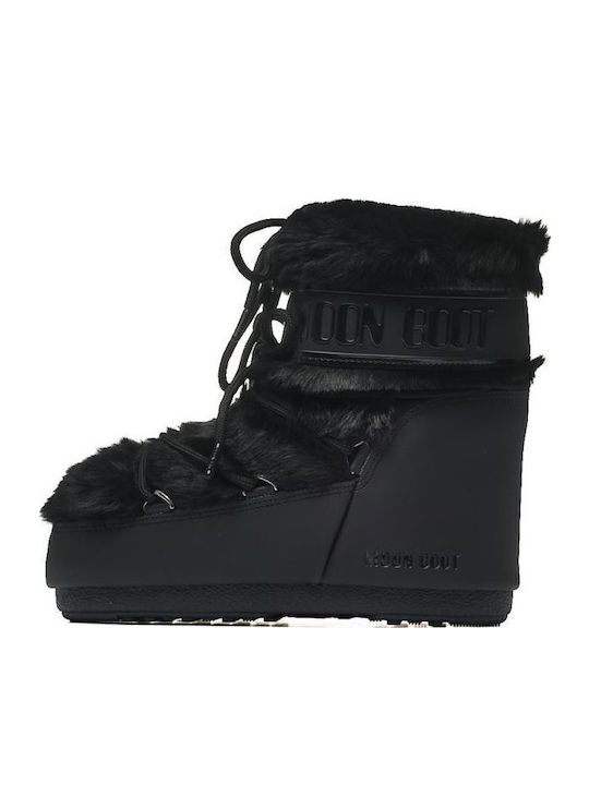 Moon Boot Icon Low Faux Damenstiefel mit Fell Schwarz