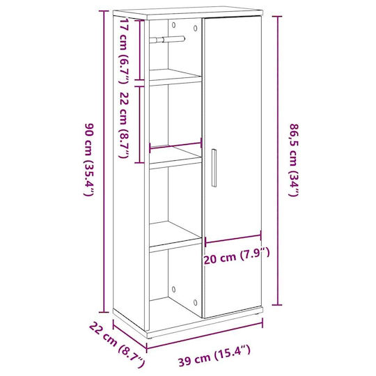 vidaXL Bathroom Cabinet L39xW22xH90cm Oak