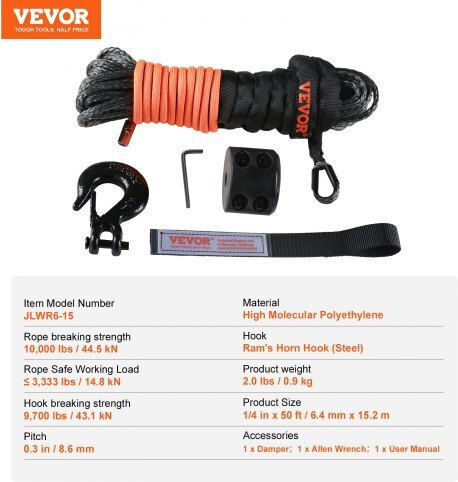 Vevor Car Towing Rope with Towing Capacity Up to 4.5 Tons in Orange Color