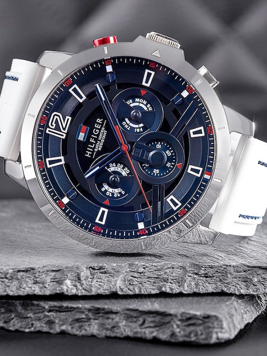 Tommy Hilfiger Luca Men's Watch 50mm Chronograph Battery with White Stainless Steel Bracelet