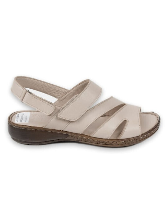 Boxer Leather Women's Flat Sandals Anatomic in Beige Color