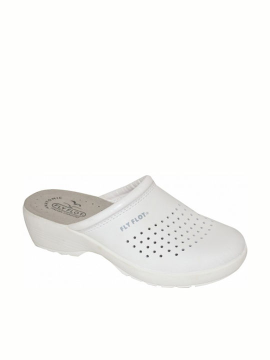 Fly Flot 36630 Women's Leather Anatomic Clogs White