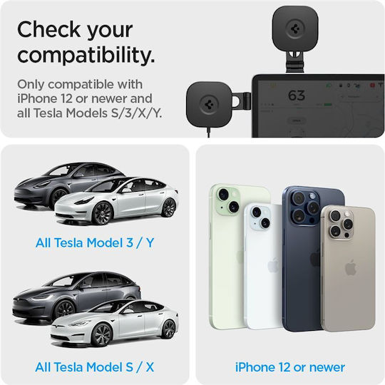 Spigen Onetap Pro 3 Βάση Κινητού Αυτοκινήτου με Ρυθμιζόμενα Άγκιστρα και Ασύρματη Φόρτιση Μαύρη