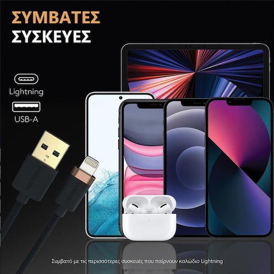 Duracell Kevlar Braided USB to Lightning Cable Μαύρο 2m (USB7022A)