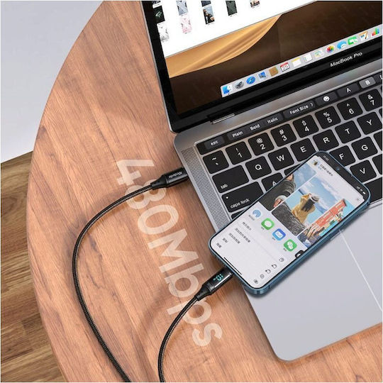 Mcdodo Braided / LED USB-C to Lightning Cable 36W Μαύρο 1.2m (CA-1030)