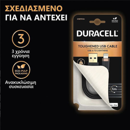 Duracell Kevlar Braided USB to Lightning Cable Μαύρο 2m (USB7022A)
